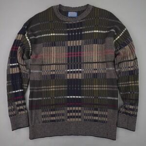 Vintage Pendleton Sweater Mens Large Multicolor Plaid Wool Knit USA 80s